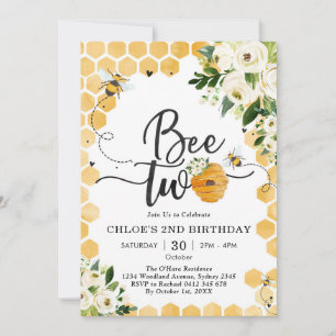 Bee Two Honey Bee 2nd Birthday Invitation