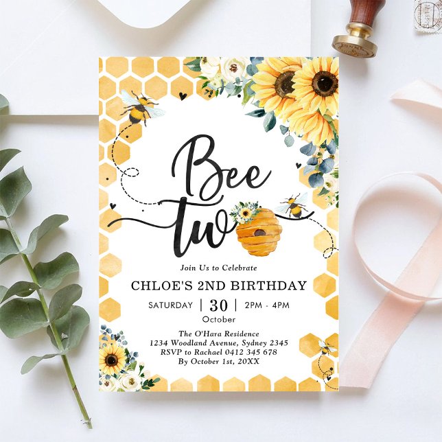 Bee Two Honey Bee 2nd Birthday Invitation (Creator Uploaded)