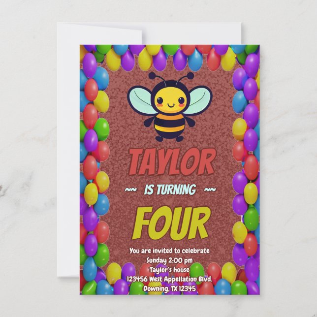 Bee Unique  Personalized Birthday Invite Kids (Front)