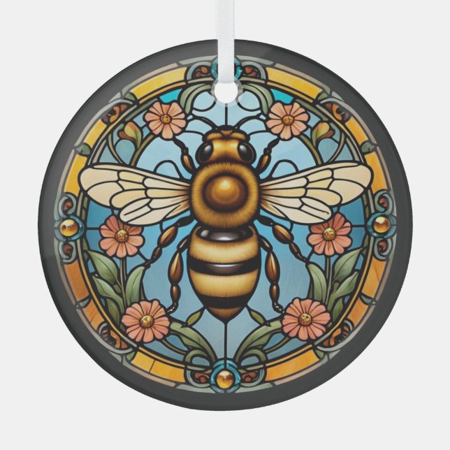 Bee-utiful Stained Glass Honeybee  Ornament (Front)