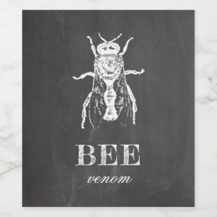 Bee venom. Chalkboard Halloween party. Insect Wine Label