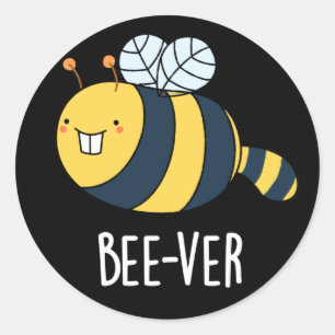 Bee-ver Funny Animal Beaver Bee Pun Dark BG Classic Round Sticker