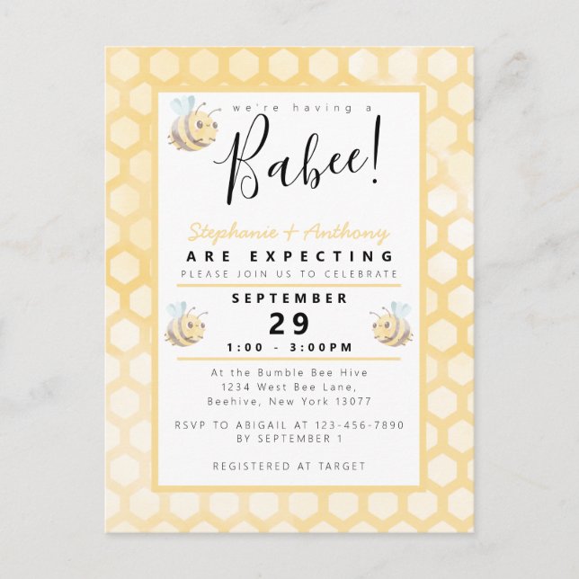 Bee Watercolor Baby Shower Invitation Postcard (Front)