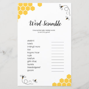 Bee Watercolor Word Scramble Game