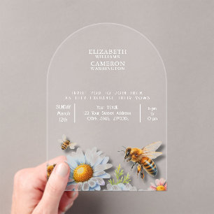 Bee Wedding Watercolor Wildflowers Acrylic Invitations