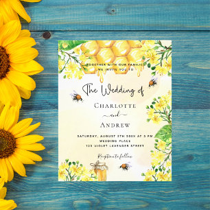 Bee wedding yellow florals budget invitation flyer