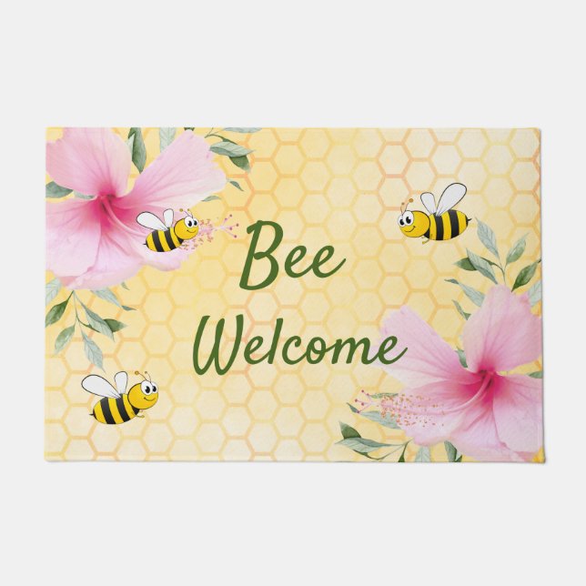 Bee Welcome bumble bees yellow honeycomb Doormat (Front)