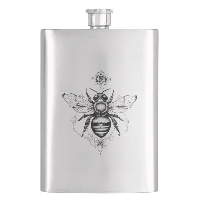 Bee Wild Animal Nature Illustration Art Tattoo Hip Flask (Front)