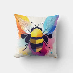 Bee Wild Nature Animal Color Art Painting Throw Pillow