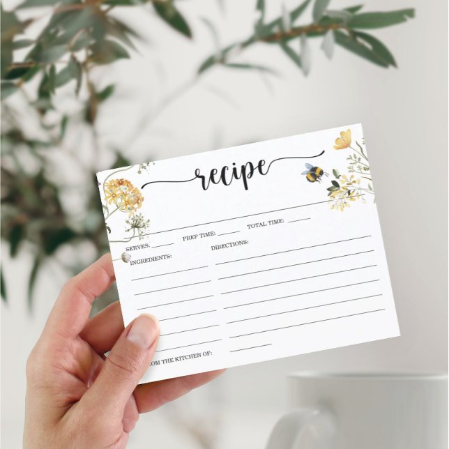 Bee Wildflower Floral Bridal Shower Recipe Card (Creator Uploaded)