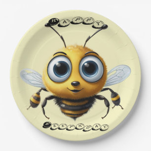 Bee With Big Hopeful Eyes Says Happy Birthday, Paper Plate