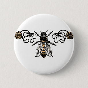 bee with clover 2 inch round button