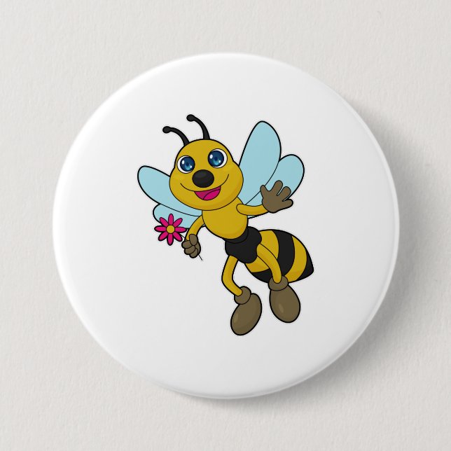 Bee with Flower 3 Inch Round Button (Front)