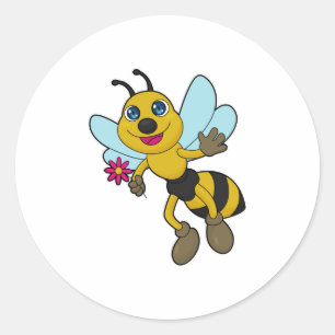 Bee with Flower Classic Round Sticker