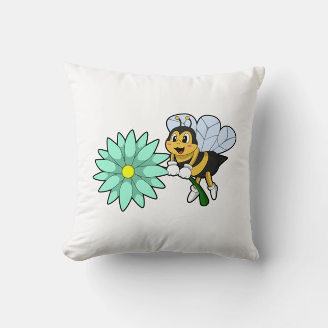 Bee with Flower.PNG Throw Pillow (Front)