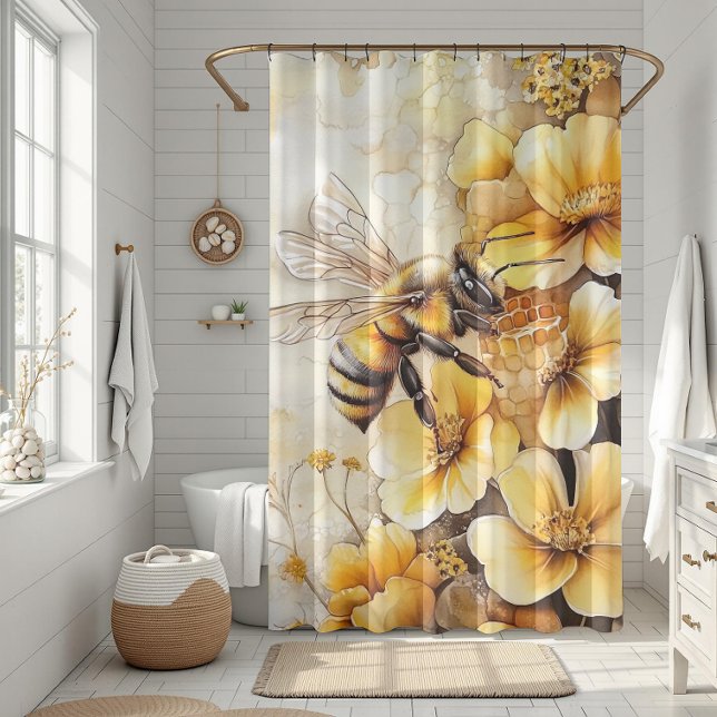 bee with flower Shower Curtain (Creator Uploaded)