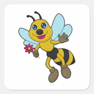 Bee with Flower Square Sticker