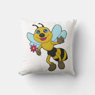 Bee with Flower Throw Pillow