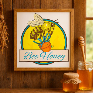 Bee With Honey Jar Vintage Beekeeper Poster
