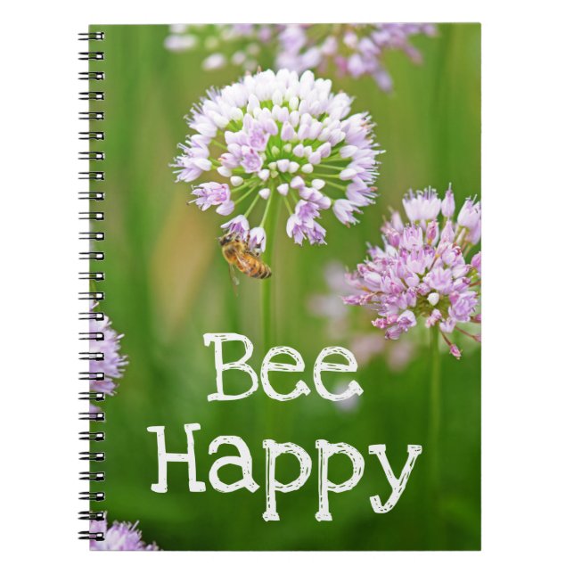 Bee with Purple Allium Garden Flower Motivational Notebook (Front)