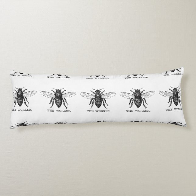 Bee Worker Honey Black Bumblebee Body Pillow (Back)
