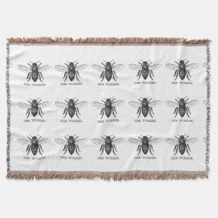 Bee Worker Honey Black Bumblebee Throw Blanket