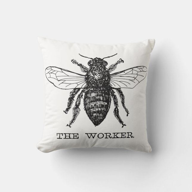 Bee Worker Honey Black Bumblebee Throw Pillow (Front)