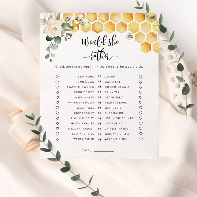 Bee would she rather bridal shower game (Creator Uploaded)