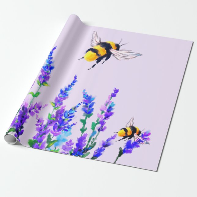 Bee Wrapping Paper with Flowers (Unrolled)