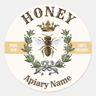 Bee Wreath and Crown Honey Jar 2 Classic Round Sticker
