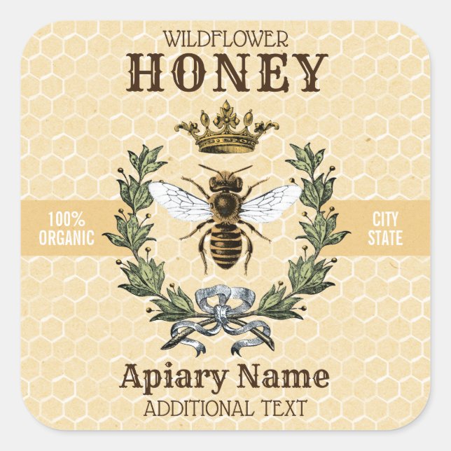 Bee Wreath and Crown Honey Jar 3 SQUARE Square Sticker (Front)