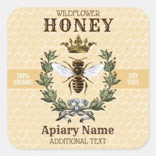 Bee Wreath and Crown Honey Jar 3 SQUARE Square Sticker