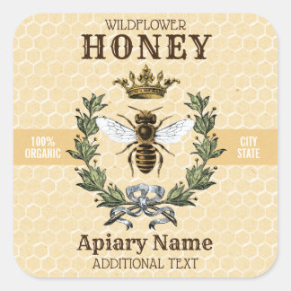 Bee Wreath and Crown Honey Jar 3 SQUARE Sticker