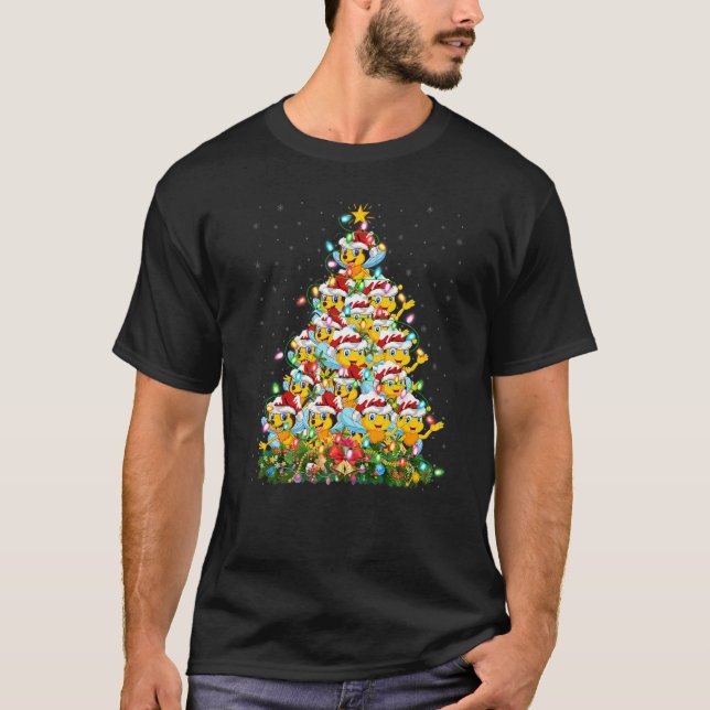 Bee  Xmas Lights Santa Bee Christmas Tree T-Shirt (Front)