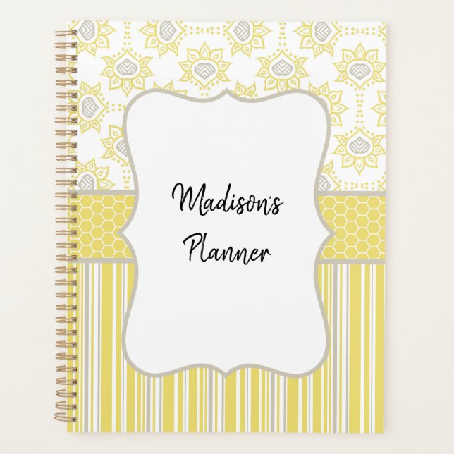 Bee Yellow and Grey Custom Planner (Front)