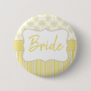 Bee Yellow and Grey Geometric Bride 2 Inch Round Button