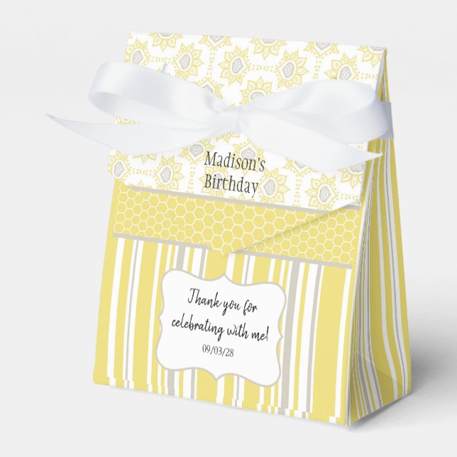 Bee Yellow and Grey Geometric Custom Favor Box (Front Side)