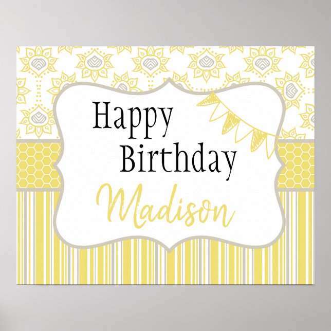 Bee Yellow and Grey Geometric Poster (Front)