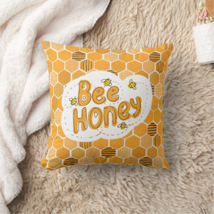 Bee Yellow Black Illustrated Throw Pillow