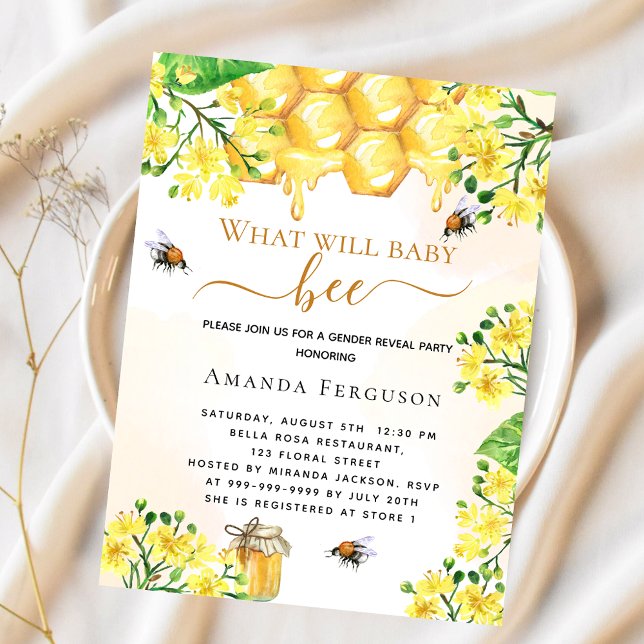 Bee yellow floral baby shower invitation (Creator Uploaded)
