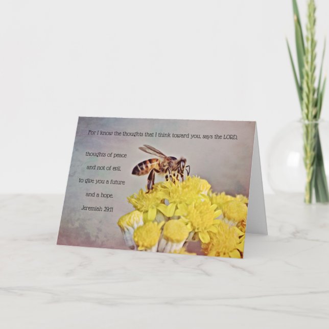 Bee Yellow Flowers Scripture Card Jeremiah 29:11 (Front)