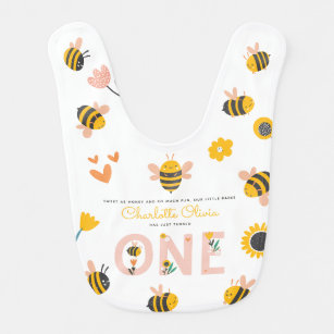 Bee Yellow & Pink Floral ONE Baby's 1st Birthday Bib