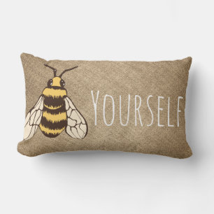 Bee Yourself Cute Bumble Bee Burlap Lumbar Pillow