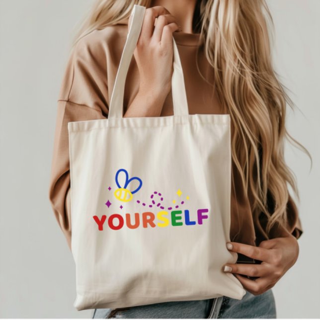 Bee Yourself Rainbow Pride Cute Bumblebee Tote Ba Bag (Creator Uploaded)