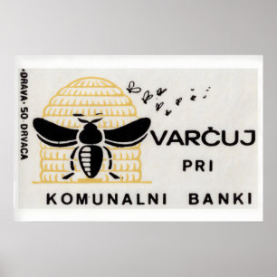 Bee Yugoslavia Mid-Century Matchbox Label Poster