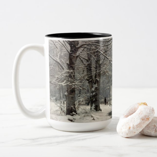 Beech Forest, Winter by Anders Andersen-Lundby Two-Tone Coffee Mug (With Donut)