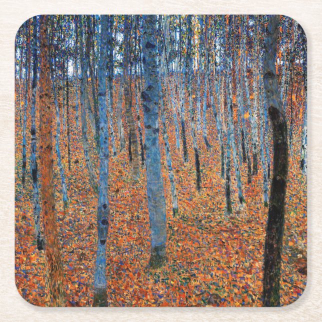Beech Grove, Gustav Klimt Square Paper Coaster (Front)