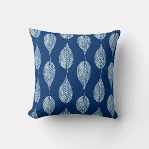 Beech Leaf Chalk Print, Cobalt Blue and White Throw Pillow