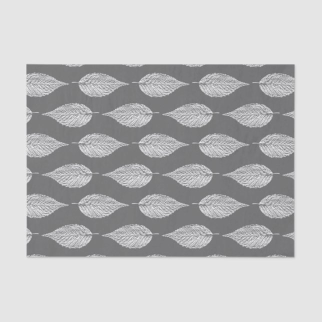Beech Leaf Chalk Print, Grey / Grey and White Tissue Paper (Front)
