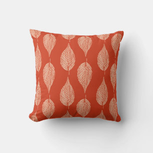 Beech Leaf Chalk Print, Mandarin Orange Throw Pillow